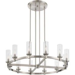 Stiffel Brushed Nickel Wagon Wheel Chandelier 36" Wide Modern Clear Glass Shade 12-Light Fixture For Dining Room House Kitchen -Adesso Lighting Deals Store GUEST 4d8d3521 163d 4654 82cf ed45a70a0c82