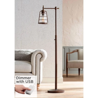 Franklin Iron Works Industrial Rustic Farmhouse Floor Lamp With USB Port 61" Tall Oil Rubbed Bronze Downbridge LED Seeded Glass Shade For Living Room 1 Franklin Iron Works Industrial Rustic Farmhouse Floor Lamp With USB Port 61" Tall Oil Rubbed Bronze Downbridge LED Seeded Glass Shade For Living Room