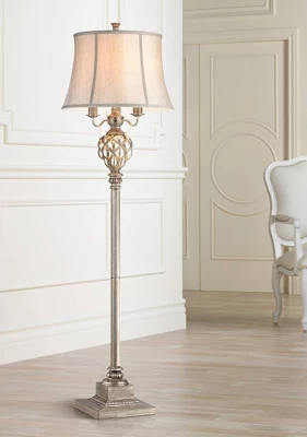 Barnes And Ivy Olde Vintage Floor Lamp 63 1/2" Tall Olde Silver With LED Nightlight Mercury Glass Faux Silk Bell Shade For Living Room Office House 1 Barnes And Ivy Olde Vintage Floor Lamp 63 1/2" Tall Olde Silver With LED Nightlight Mercury Glass Faux Silk Bell Shade For Living Room Office House