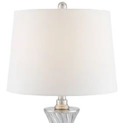 Regency Hill Luca Modern Table Lamps Set Of 2 With Round Risers 26 1/2" High Glass USB Charging Port Fabric Drum Shade For Living Room Desk Office