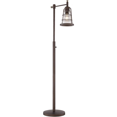 Franklin Iron Works Industrial Rustic Farmhouse Floor Lamp With USB Port 61" Tall Oil Rubbed Bronze Downbridge LED Seeded Glass Shade For Living Room 7 Franklin Iron Works Industrial Rustic Farmhouse Floor Lamp With USB Port 61" Tall Oil Rubbed Bronze Downbridge LED Seeded Glass Shade For Living Room - Image 7