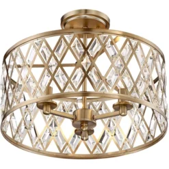 Possini Euro Design Tanz Modern Ceiling Light Semi Flush Mount Fixture 16 1/2" Wide Satin Brass 3-Light Clear Glass Crystal For Bedroom Kitchen House -Adesso Lighting Deals Store GUEST 55583c83 3f1a 491e 99f0 721cc5f30cd0