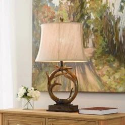 Dalton Brown Antler Table Lamp With Beige Hardback Fabric Shade - StyleCraft -Adesso Lighting Deals Store GUEST 562032a4 e52e 4d65 ad4e 077bef53b499