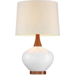 360 Lighting Modern Table Lamp With USB Charging Port 23" High Ivory Ceramic Off-White Drum Shade For Living Room Desk Bedroom House -Adesso Lighting Deals Store GUEST 56cb0a42 ad98 453d b610 6d6576b86bd8