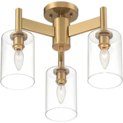 Possini Euro Design Lantico Modern Ceiling Light Semi Flush Mount Fixture 17" Wide Gold 3-Light Clear Glass For Bedroom Kitchen Living Room Hallway -Adesso Lighting Deals Store GUEST 588bdcb7 6e47 47c6 abca ad84875dee6a