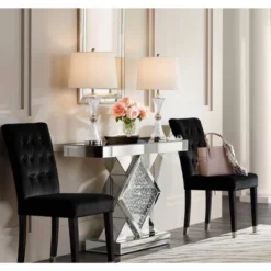 Regency Hill Luca Modern Table Lamps 25 1/2" High Set Of 2 Twisted Glass With USB Charging Port White Drum Shade For Bedroom Living Room Office Desk -Adesso Lighting Deals Store GUEST 59dd72fa f214 425b a94c d7f39023ef63