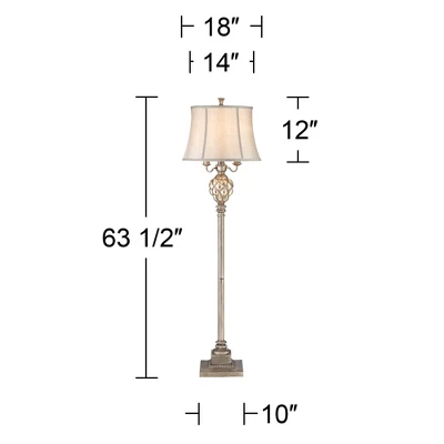 Barnes And Ivy Olde Vintage Floor Lamp 63 1/2" Tall Olde Silver With LED Nightlight Mercury Glass Faux Silk Bell Shade For Living Room Office House 7 Barnes And Ivy Olde Vintage Floor Lamp 63 1/2" Tall Olde Silver With LED Nightlight Mercury Glass Faux Silk Bell Shade For Living Room Office House - Image 7