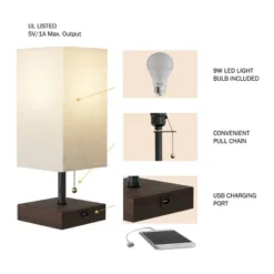 USB Rectangle Lamp With Wood Base (Includes LED Light Bulb) -Adesso Lighting Deals Store GUEST 5c6b0998 d80c 4154 a2aa e9f5431351a3