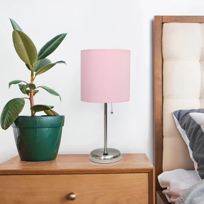 19.5" Bedside USB Port Feature Metal Table Desk Lamp Brushed Steel With Light Pink Fabric Shade - Creekwood Home 6 19.5" Bedside USB Port Feature Metal Table Desk Lamp Brushed Steel With Light Pink Fabric Shade - Creekwood Home - Image 6