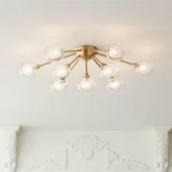 Possini Euro Design Spheres Modern Ceiling Light Flush Mount Fixture 28" Wide Warm Brass 9-Light LED Clear Globe Glass For Bedroom Kitchen Living Room