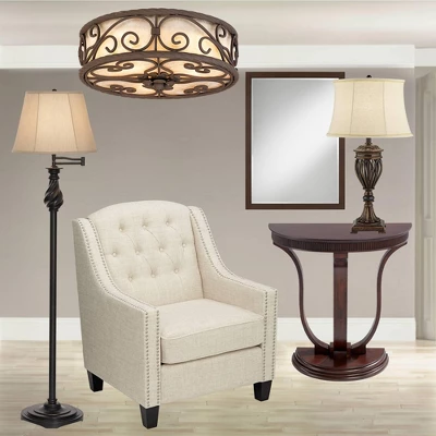 Regency Hill Traditional Swing Arm Floor Lamp 58" Tall Painted Black Bronze Swirl Font Faux Silk Beige Shade For Living Room Reading Office 8 Regency Hill Traditional Swing Arm Floor Lamp 58" Tall Painted Black Bronze Swirl Font Faux Silk Beige Shade For Living Room Reading Office - Image 8