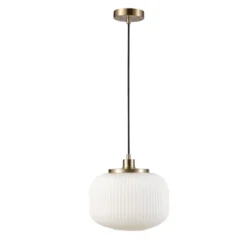 Novogratz X Globe Lily 1-Light Matte Brass Pendant Lighting With Frosted Ribbed Glass Shade - Globe Electric -Adesso Lighting Deals Store GUEST 65908148 d492 47e9 8ce2 888f5d183191