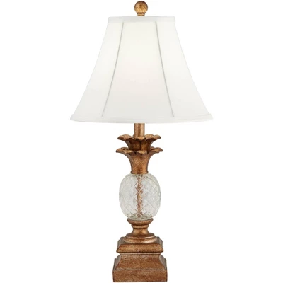 Regency Hill Kona Tropical Table Lamps 26" High Set Of 2 Bronzed Brass Glass With USB Charging Port White Fabric Bell For Bedroom Living Room Desk 7 Regency Hill Kona Tropical Table Lamps 26" High Set Of 2 Bronzed Brass Glass With USB Charging Port White Fabric Bell For Bedroom Living Room Desk - Image 7