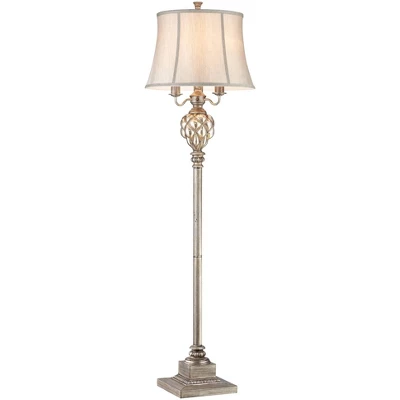 Barnes And Ivy Olde Vintage Floor Lamp 63 1/2" Tall Olde Silver With LED Nightlight Mercury Glass Faux Silk Bell Shade For Living Room Office House 5 Barnes And Ivy Olde Vintage Floor Lamp 63 1/2" Tall Olde Silver With LED Nightlight Mercury Glass Faux Silk Bell Shade For Living Room Office House - Image 5