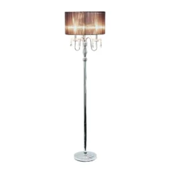 Trendy Romantic Sheer Shade Floor Lamp With Hanging Crystals Black - Elegant Designs
