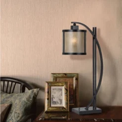 26" Iron Metal Table Lamp With A Mica Shade Black - Cal Lighting
