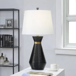 Logan Pear Shaped Sleek Table Lamp With Fabric Shade Black/White - StyleCraft -Adesso Lighting Deals Store GUEST 7956839c 2ed2 41b2 a2e0 793ab6b22f41