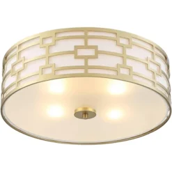 Stiffel Modern Art Deco Ceiling Light Flush Mount Fixture Gold 18" Wide Open Grid Fabric Drum Shade Bedroom Kitchen -Adesso Lighting Deals Store GUEST 7c2f529b 1d9a 453e 9ef9 f4aff6faa1c6