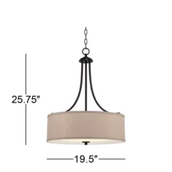 Franklin Iron Works Oil Rubbed Bronze Pendant Chandelier 19 1/2" Wide Farmhouse Rustic Oatmeal Linen Drum Shade Fixture For Dining Room Kitchen Island -Adesso Lighting Deals Store GUEST 82d9cc0b 009f 4c96 94e7 209bbe5571a8