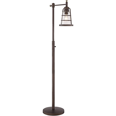 Franklin Iron Works Industrial Rustic Farmhouse Floor Lamp With USB Port 61" Tall Oil Rubbed Bronze Downbridge LED Seeded Glass Shade For Living Room 8 Franklin Iron Works Industrial Rustic Farmhouse Floor Lamp With USB Port 61" Tall Oil Rubbed Bronze Downbridge LED Seeded Glass Shade For Living Room - Image 8