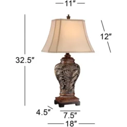 Barnes And Ivy Traditional Table Lamps 32.5" Tall Set Of 2 Bronze Curling Leaves Tan Rectangular Shade For Living Room Family Bedroom Bedside -Adesso Lighting Deals Store GUEST 8364c30f 1b9d 410c a36c 4e639c37e4c1
