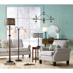 Franklin Iron Works Modern Mid Century Farmhouse Rustic Floor Lamp 64" Tall Bronze Cherry Wood Metal Cream Double Drum Shade For Living Room Reading -Adesso Lighting Deals Store GUEST 8778746e a651 4f25 bf32 7ca27c5ef7ef