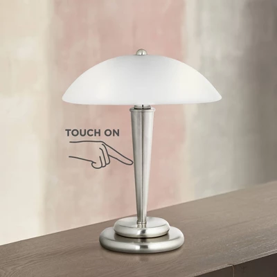360 Lighting Deco Modern Accent Table Lamp 17" High Brushed Steel Touch On Off White Glass Dome Shade For Bedroom Bedside Nightstand Office Family 1 360 Lighting Deco Modern Accent Table Lamp 17" High Brushed Steel Touch On Off White Glass Dome Shade For Bedroom Bedside Nightstand Office Family