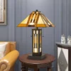22.75" Tiffany Table Lamp Hand Cut Stained Glass Shade And Lamp Base (Includes LED Light Bulb) Dark Bronze - Cal Lighting