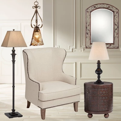 Regency Hill Traditional Floor Lamp 59" Tall Italian Bronze Taupe Faux Silk Square Hardback Shade For Living Room Reading Bedroom Office 7 Regency Hill Traditional Floor Lamp 59" Tall Italian Bronze Taupe Faux Silk Square Hardback Shade For Living Room Reading Bedroom Office - Image 7