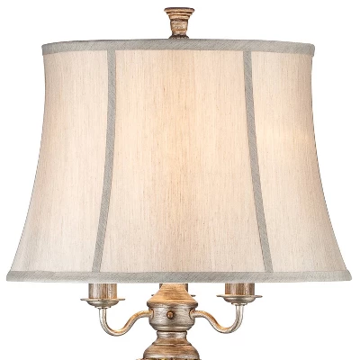 Barnes And Ivy Olde Vintage Floor Lamp 63 1/2" Tall Olde Silver With LED Nightlight Mercury Glass Faux Silk Bell Shade For Living Room Office House 2 Barnes And Ivy Olde Vintage Floor Lamp 63 1/2" Tall Olde Silver With LED Nightlight Mercury Glass Faux Silk Bell Shade For Living Room Office House - Image 2