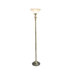1-Light Classic Torchiere Floor Lamp With Marbleized Glass Shade Antique Brass - Lalia Home