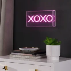 11.75" XOXO Contemporary Glam Acrylic Box Pendant (Includes LED Light Bulb) Neon Pink - JONATHAN Y