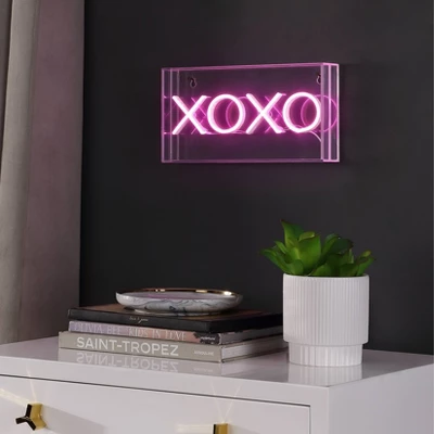 11.75" XOXO Contemporary Glam Acrylic Box Pendant (Includes LED Light Bulb) Neon Pink - JONATHAN Y 1 11.75" XOXO Contemporary Glam Acrylic Box Pendant (Includes LED Light Bulb) Neon Pink - JONATHAN Y
