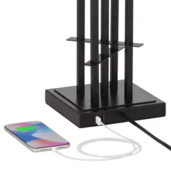 Possini Euro Design Deborah Modern Mid Century Table Lamp 30" Tall Black With USB Charging Port Gold Metal Double Drum Shades For Living Room Desk -Adesso Lighting Deals Store GUEST 910d7d9c 2f76 4380 a802 662bc76f6275