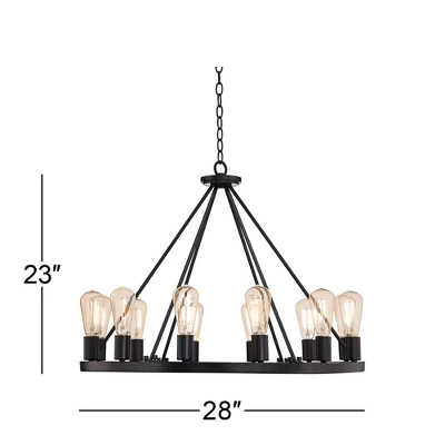 Franklin Iron Works Lacey Black Wagon Wheel Chandelier 28" Wide Industrial 12-Light LED Fixture For Dining Room House Foyer Kitchen Island Entryway 6 Franklin Iron Works Lacey Black Wagon Wheel Chandelier 28" Wide Industrial 12-Light LED Fixture For Dining Room House Foyer Kitchen Island Entryway - Image 6