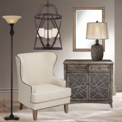 Franklin Iron Works Kelly Rustic Farmhouse Table Lamp 25 1/2" High Brown Mica Drum Shade For Bedroom Living Room Bedside Nightstand Office Kids Family -Adesso Lighting Deals Store GUEST 9412ecec 371b 4e1e 8b80 6aad238a65a3