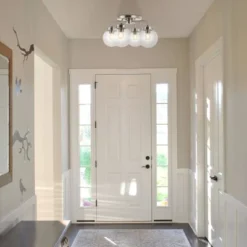 18" 4-Light Piper Farmhouse Rustic Iron/Glass LED Semi Flush Mount Nickel/Clear - JONATHAN Y -Adesso Lighting Deals Store GUEST 96676dc3 db2f 44af 92a8 8e052679df65