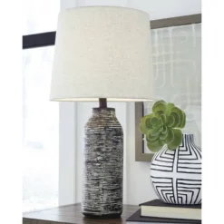 Set Of 2 Mahima Paper Table Lamps Black/White - Signature Design By Ashley