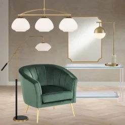 Possini Euro Design Luna Mid Century Desk Table Lamp 26 1/2" High Brass Metal With USB Charging Port Opal Glass Shade For Bedroom Living Room Bedside -Adesso Lighting Deals Store GUEST 98608cef a938 4cb6 9c96 afcad011a0d8