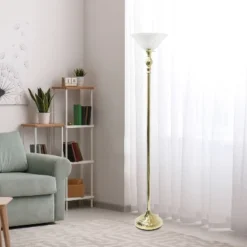 1-Light Torchiere Floor Lamp With Marbleized Glass Shade Gold - Lalia Home -Adesso Lighting Deals Store GUEST 992c21d5 fd60 4f7e a594 71eac5d55aaf