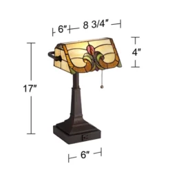 Robert Louis Tiffany Traditional Piano Banker Desk Table Lamp 17" High With AC Power Outlet Bronze Floral Art Glass Bedroom Office 12 Robert Louis Tiffany Traditional Piano Banker Desk Table Lamp 17" High With AC Power Outlet Bronze Floral Art Glass Bedroom Office -Adesso Lighting Deals Store GUEST 99b8f395 d028 4b52 98be e0a78881b3a5