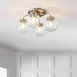 18" 4-Light Piper Farmhouse Rustic Iron/Glass LED Semi Flush Mount Nickel/Clear - JONATHAN Y -Adesso Lighting Deals Store GUEST 9ae0360b 4aaf 4c46 b0a7 d64cad718f2c