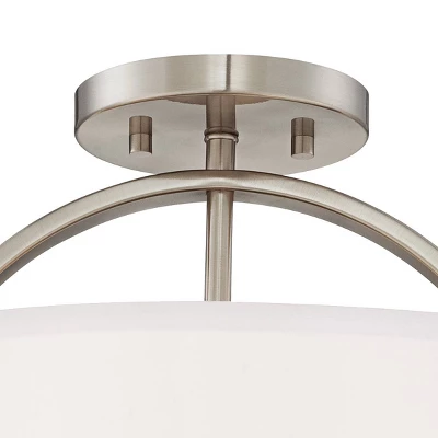 Possini Euro Design Halsted Modern Ceiling Light Semi Flush Mount Fixture 15" Wide Brushed Nickel 2-Light Oatmeal Linen Drum For Bedroom Living Room 3 Possini Euro Design Halsted Modern Ceiling Light Semi Flush Mount Fixture 15" Wide Brushed Nickel 2-Light Oatmeal Linen Drum For Bedroom Living Room - Image 3