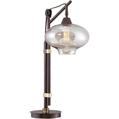 Franklin Iron Works Modern Industrial Desk Lamp 29" Tall With USB Charging Port Bronze Metal Cognac Glass Shade For Bedroom Living Room House Bedside -Adesso Lighting Deals Store GUEST 9f24db8d 48cd 4ed1 a09d 56283f9d0550