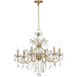Vienna Full Spectrum DeMallo Gold Chandelier 26" Wide French Scroll Arm Clear Crystal 6-Light Fixture For Dining Room House Foyer Kitchen Island Home -Adesso Lighting Deals Store GUEST 9fc3a400 a004 4d0d 8df8 f29bc510c7c9