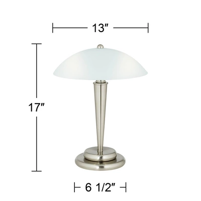 360 Lighting Deco Modern Accent Table Lamp 17" High Brushed Steel Touch On Off White Glass Dome Shade For Bedroom Bedside Nightstand Office Family 5 360 Lighting Deco Modern Accent Table Lamp 17" High Brushed Steel Touch On Off White Glass Dome Shade For Bedroom Bedside Nightstand Office Family - Image 5
