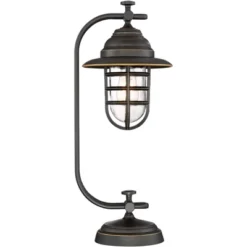 Franklin Iron Works Knox Industrial Desk Lamp 24" High Oil Rubbed Bronze LED Cage Glass Shade For Bedroom Living Room Bedside Nightstand Office House -Adesso Lighting Deals Store GUEST a46db50e 61f4 4da8 8d78 a0c1813f6b2e