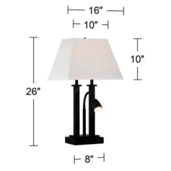 Possini Euro Design Deacon Modern Desk Table Lamp 26" High Black With USB And AC Power Outlet In Base LED Reading Light Oatmeal Shade For Office Desk -Adesso Lighting Deals Store GUEST a6d1edee 17a8 43de 955b 07fabb9825c0