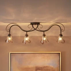 Pro Track 4-Head Ceiling Track Light Fixture Kit Adjustable Brown Bronze Finish Organic Amber Glass Western Kitchen Bathroom Living Room 41" Wide