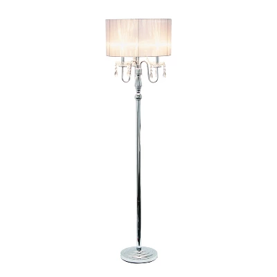 Trendy Romantic Sheer Shade Floor Lamp With Hanging Crystals White - Elegant Designs 1 Trendy Romantic Sheer Shade Floor Lamp With Hanging Crystals White - Elegant Designs